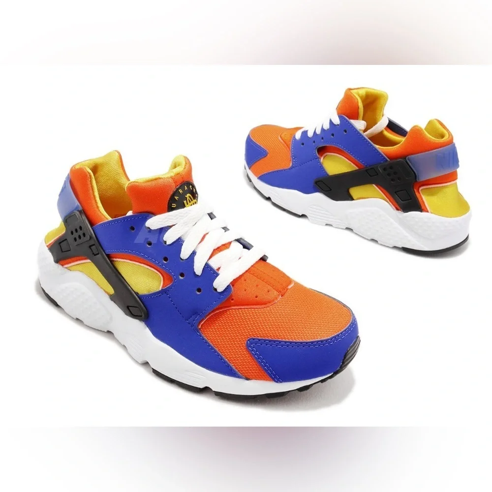 Nike Hurache Big Kids Sneakers in Vibrant Orange, Yellow and Blue, Size 5Y